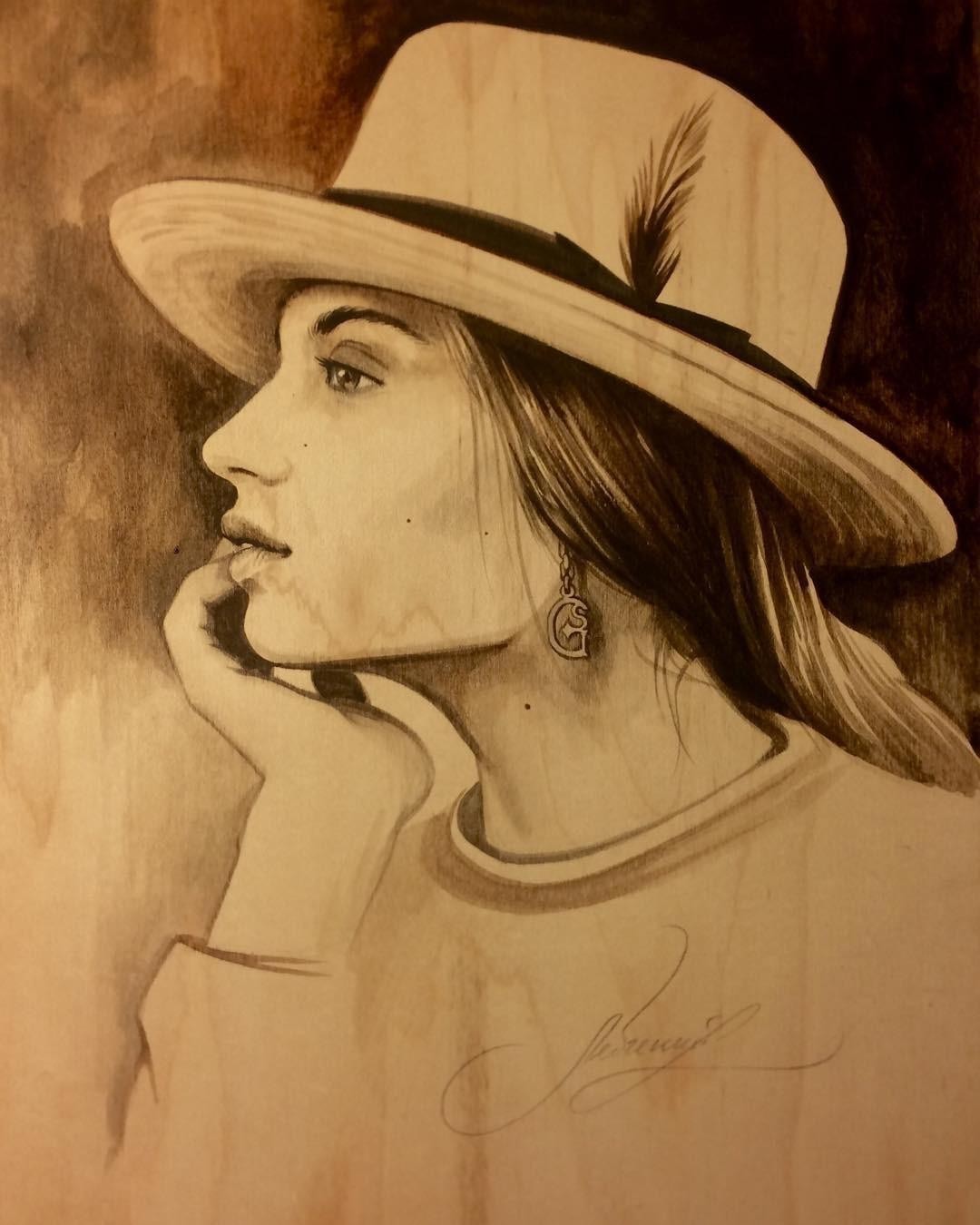 Portrait on Wood — Hat